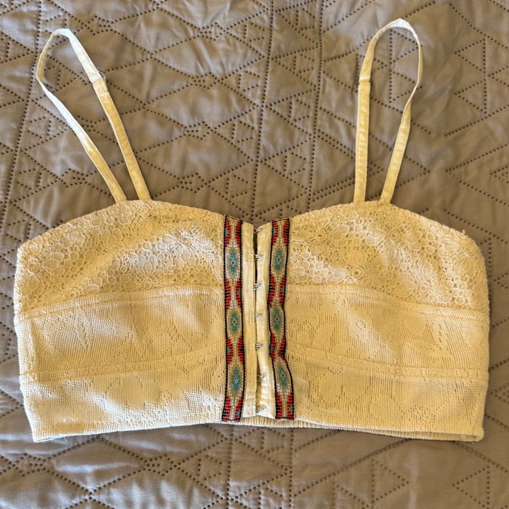 BKE Cream Smocked Top with Gray Trim